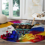 Personalised Brisbane Lions Football Round Carpet Australia City Skyline Graphic Fierce Mascot Art