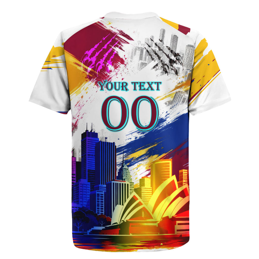Personalised Brisbane Lions Football Rugby Jersey Australia City Skyline Graphic Fierce Mascot Art