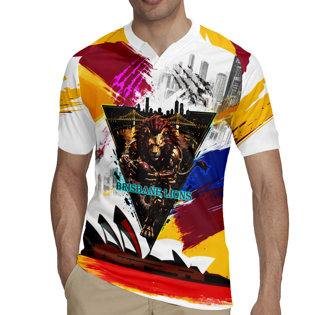Personalised Brisbane Lions Football Rugby Jersey Australia City Skyline Graphic Fierce Mascot Art