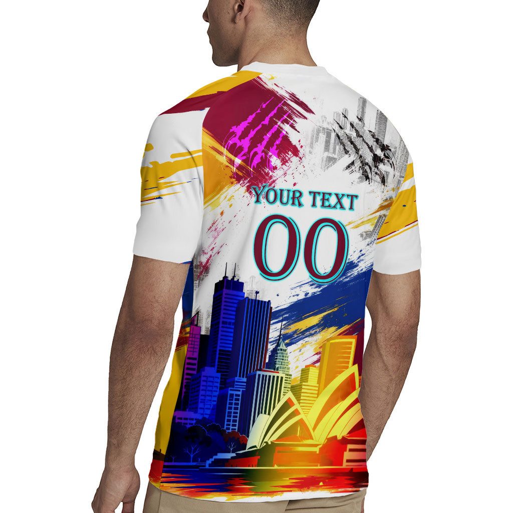 Personalised Brisbane Lions Football Rugby Jersey Australia City Skyline Graphic Fierce Mascot Art