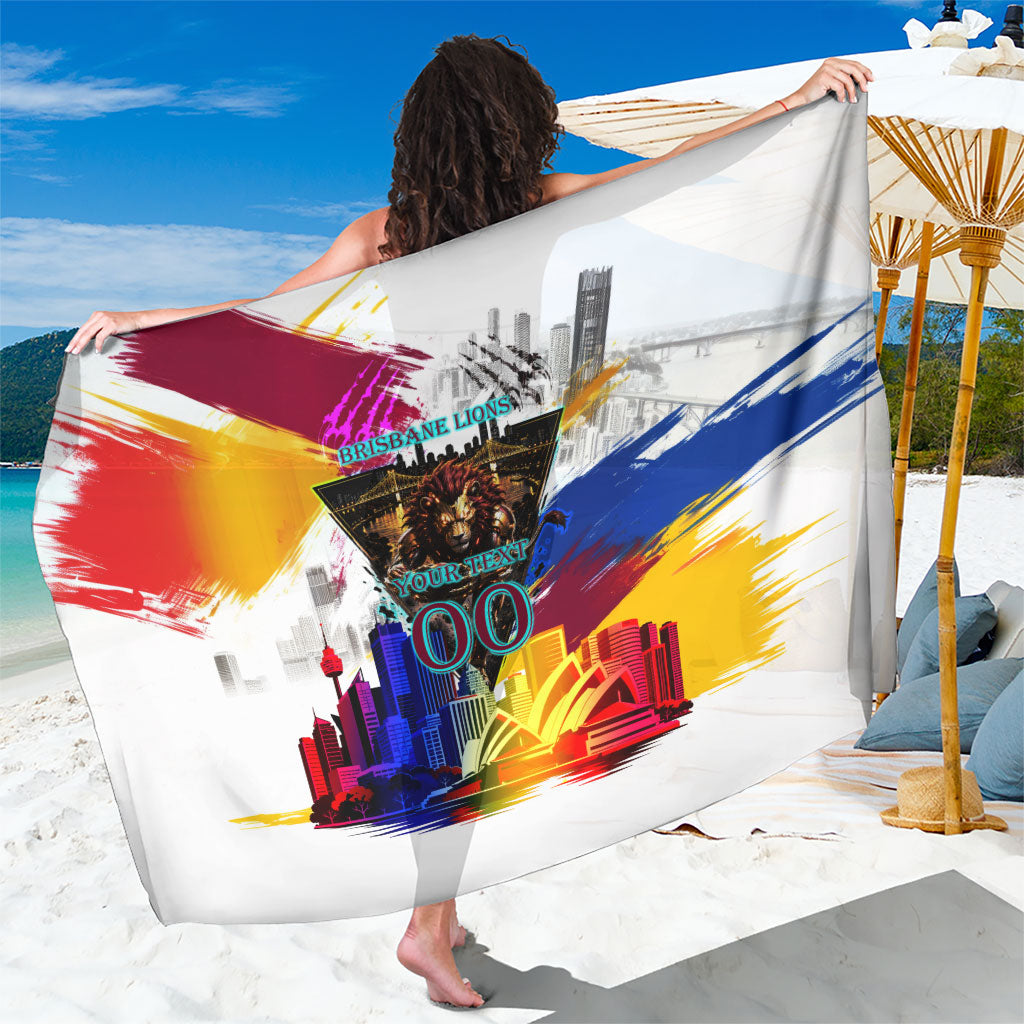 Personalised Brisbane Lions Football Sarong Australia City Skyline Graphic Fierce Mascot Art