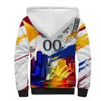 Personalised Brisbane Lions Football Sherpa Hoodie Australia City Skyline Graphic Fierce Mascot Art