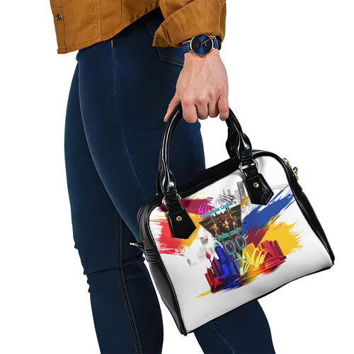 Personalised Brisbane Lions Football Shoulder Handbag Australia City Skyline Graphic Fierce Mascot Art