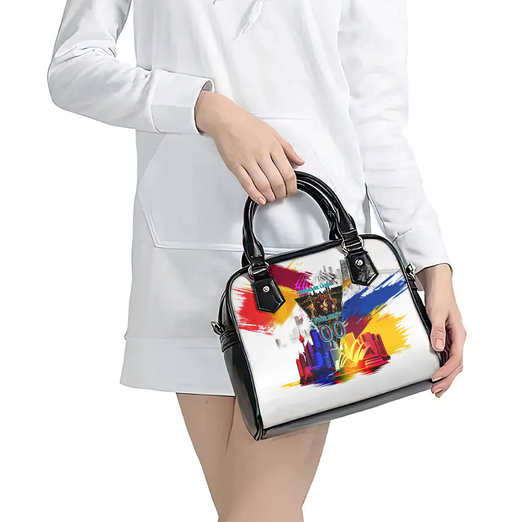 Personalised Brisbane Lions Football Shoulder Handbag Australia City Skyline Graphic Fierce Mascot Art