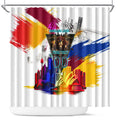Personalised Brisbane Lions Football Shower Curtain Australia City Skyline Graphic Fierce Mascot Art