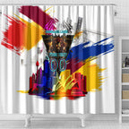 Personalised Brisbane Lions Football Shower Curtain Australia City Skyline Graphic Fierce Mascot Art