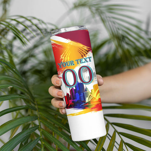 Personalised Brisbane Lions Football Skinny Tumbler Australia City Skyline Graphic Fierce Mascot Art