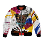 Personalised Brisbane Lions Football Sleeve Zip Bomber Jacket Australia City Skyline Graphic Fierce Mascot Art