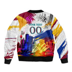 Personalised Brisbane Lions Football Sleeve Zip Bomber Jacket Australia City Skyline Graphic Fierce Mascot Art