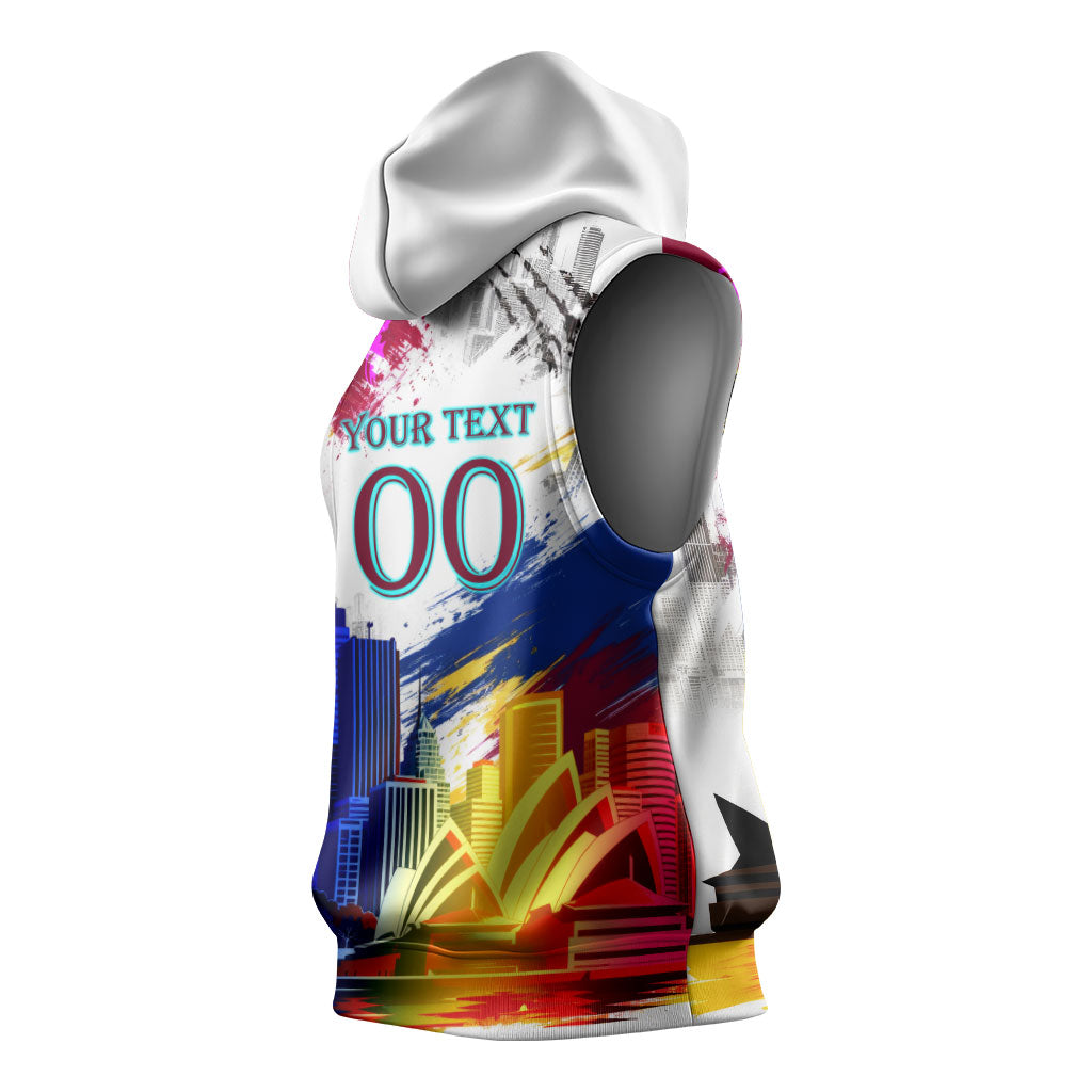 Personalised Brisbane Lions Football Sleeveless Hoodie Australia City Skyline Graphic Fierce Mascot Art