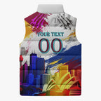 Personalised Brisbane Lions Football Sleeveless Puffer Jacket Australia City Skyline Graphic Fierce Mascot Art