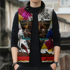 Personalised Brisbane Lions Football Sleeveless Puffer Jacket Australia City Skyline Graphic Fierce Mascot Art