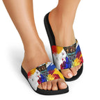 Personalised Brisbane Lions Football Slide Sandals Australia City Skyline Graphic Fierce Mascot Art