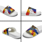 Personalised Brisbane Lions Football Slide Sandals Australia City Skyline Graphic Fierce Mascot Art