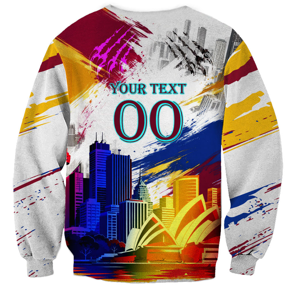 Personalised Brisbane Lions Football Sweatshirt Australia City Skyline Graphic Fierce Mascot Art