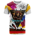 Personalised Brisbane Lions Football T Shirt Australia City Skyline Graphic Fierce Mascot Art
