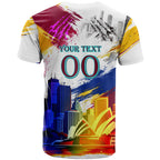 Personalised Brisbane Lions Football T Shirt Australia City Skyline Graphic Fierce Mascot Art