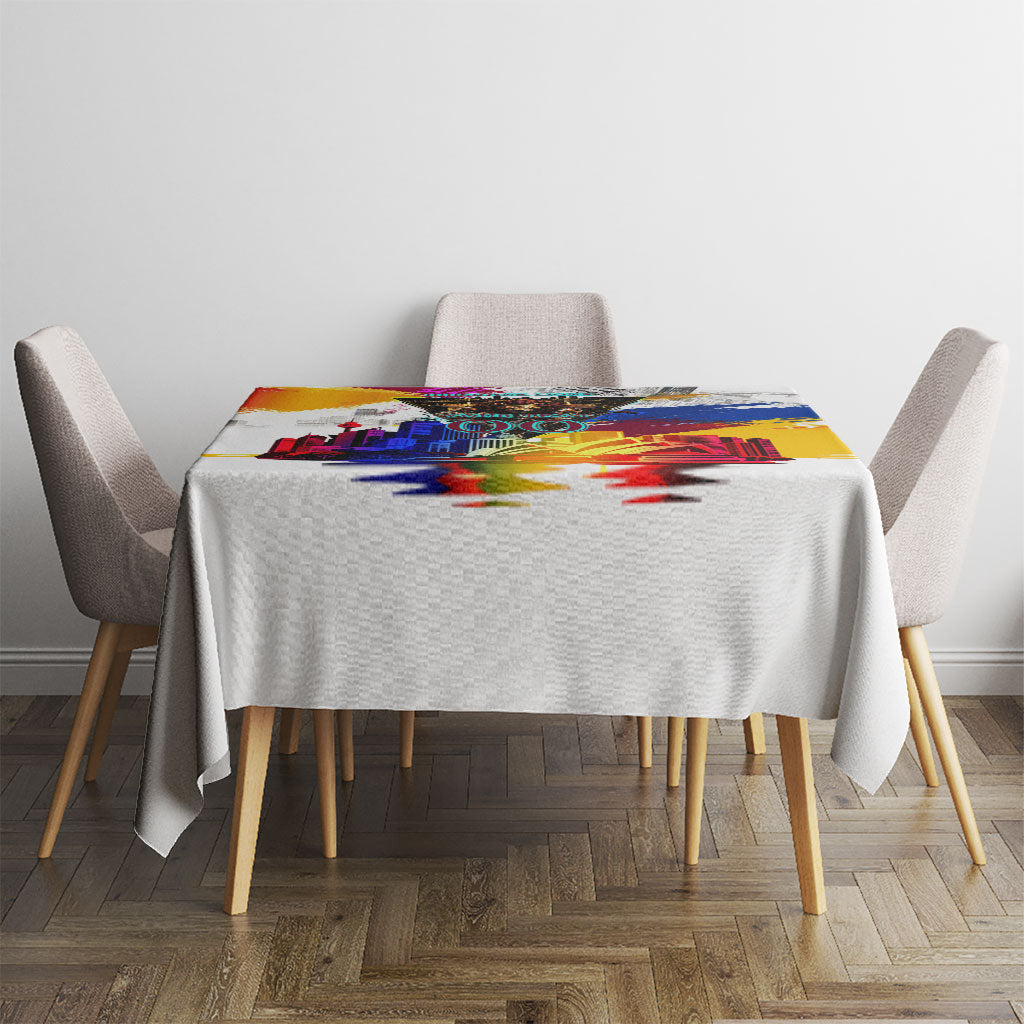 Personalised Brisbane Lions Football Tablecloth Australia City Skyline Graphic Fierce Mascot Art