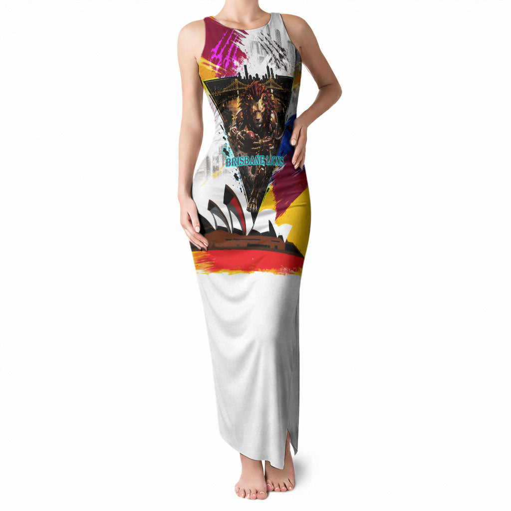 Personalised Brisbane Lions Football Tank Maxi Dress Australia City Skyline Graphic Fierce Mascot Art