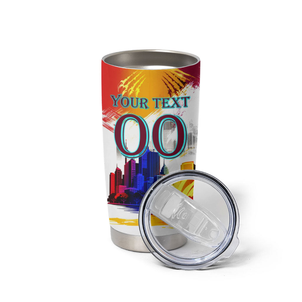 Personalised Brisbane Lions Football Tumbler Cup Australia City Skyline Graphic Fierce Mascot Art