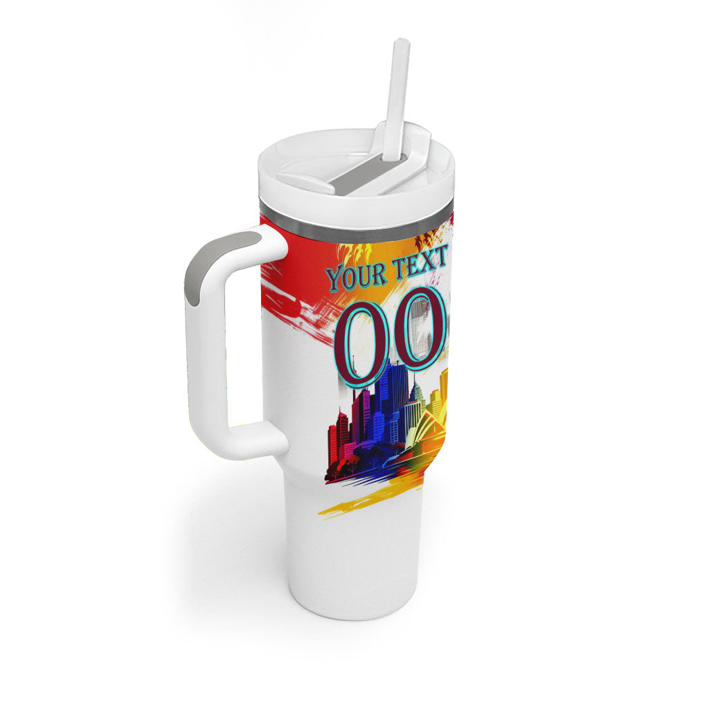 Personalised Brisbane Lions Football Tumbler With Handle Australia City Skyline Graphic Fierce Mascot Art