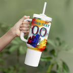 Personalised Brisbane Lions Football Tumbler With Handle Australia City Skyline Graphic Fierce Mascot Art