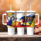 Personalised Brisbane Lions Football Tumbler With Handle Australia City Skyline Graphic Fierce Mascot Art