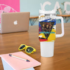 Personalised Brisbane Lions Football Tumbler With Handle Australia City Skyline Graphic Fierce Mascot Art