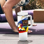 Personalised Brisbane Lions Football Tumbler With Handle Australia City Skyline Graphic Fierce Mascot Art