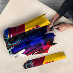 Personalised Brisbane Lions Football Umbrella Australia City Skyline Graphic Fierce Mascot Art