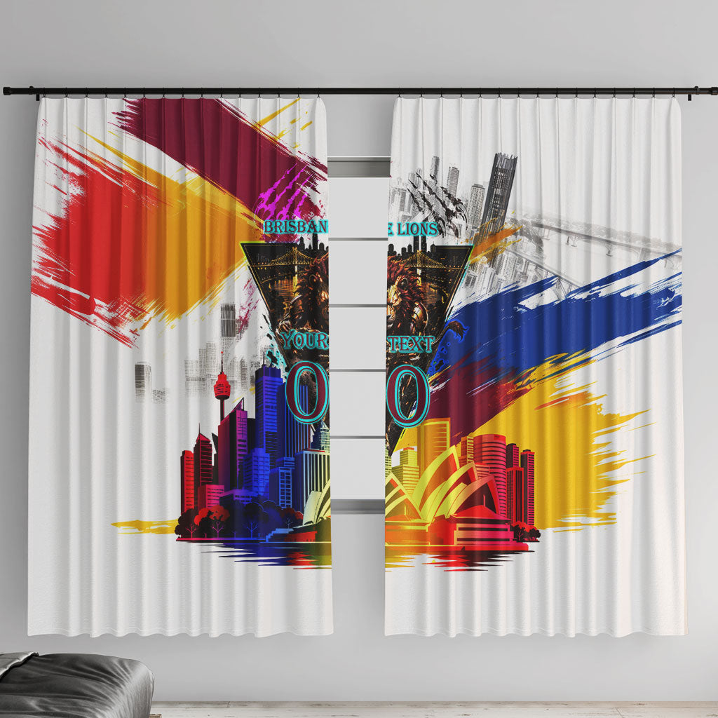 Personalised Brisbane Lions Football Window Curtain Australia City Skyline Graphic Fierce Mascot Art