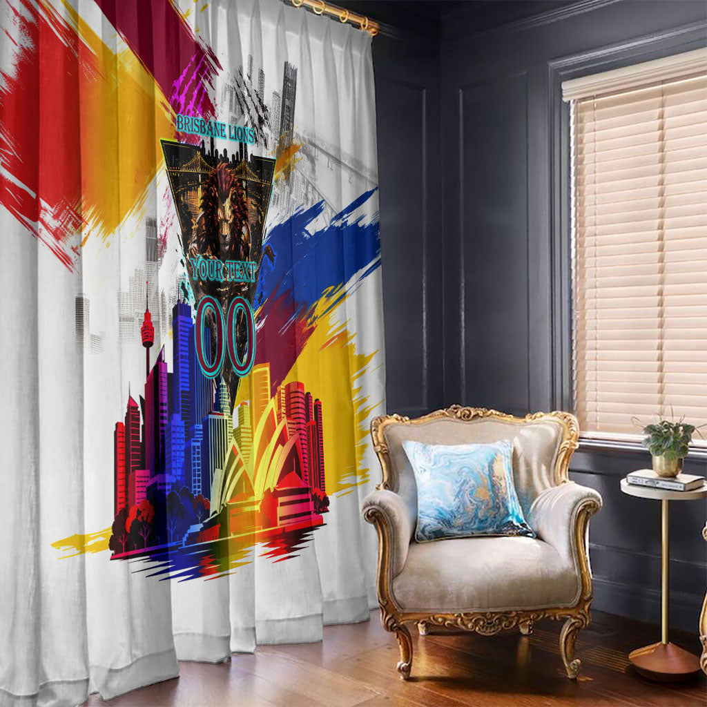 Personalised Brisbane Lions Football Window Curtain Australia City Skyline Graphic Fierce Mascot Art
