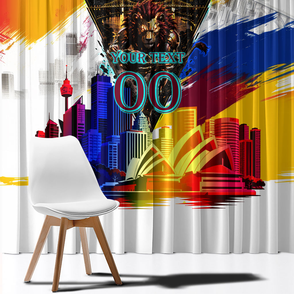 Personalised Brisbane Lions Football Window Curtain Australia City Skyline Graphic Fierce Mascot Art