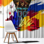 Personalised Brisbane Lions Football Window Curtain Australia City Skyline Graphic Fierce Mascot Art