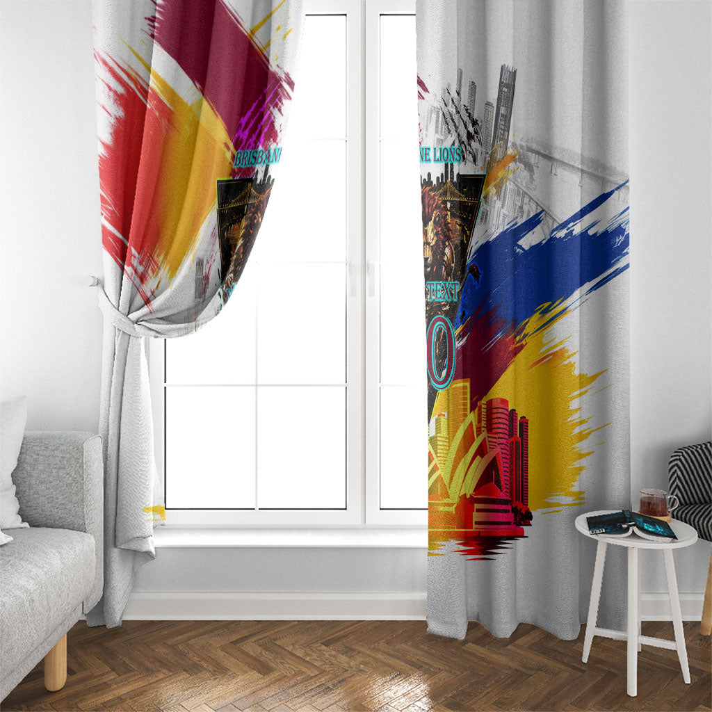 Personalised Brisbane Lions Football Window Curtain Australia City Skyline Graphic Fierce Mascot Art