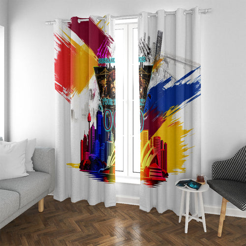 Personalised Brisbane Lions Football Window Curtain Australia City Skyline Graphic Fierce Mascot Art