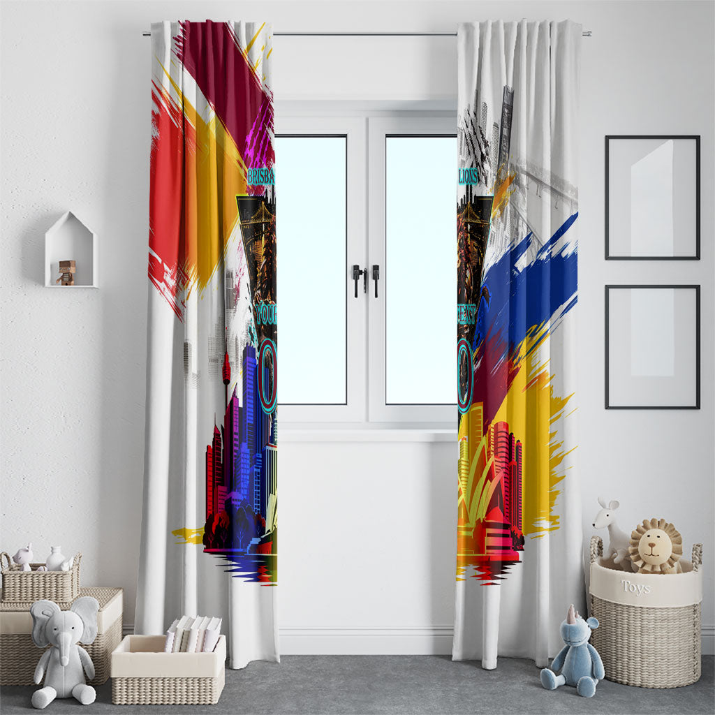 Personalised Brisbane Lions Football Window Curtain Australia City Skyline Graphic Fierce Mascot Art