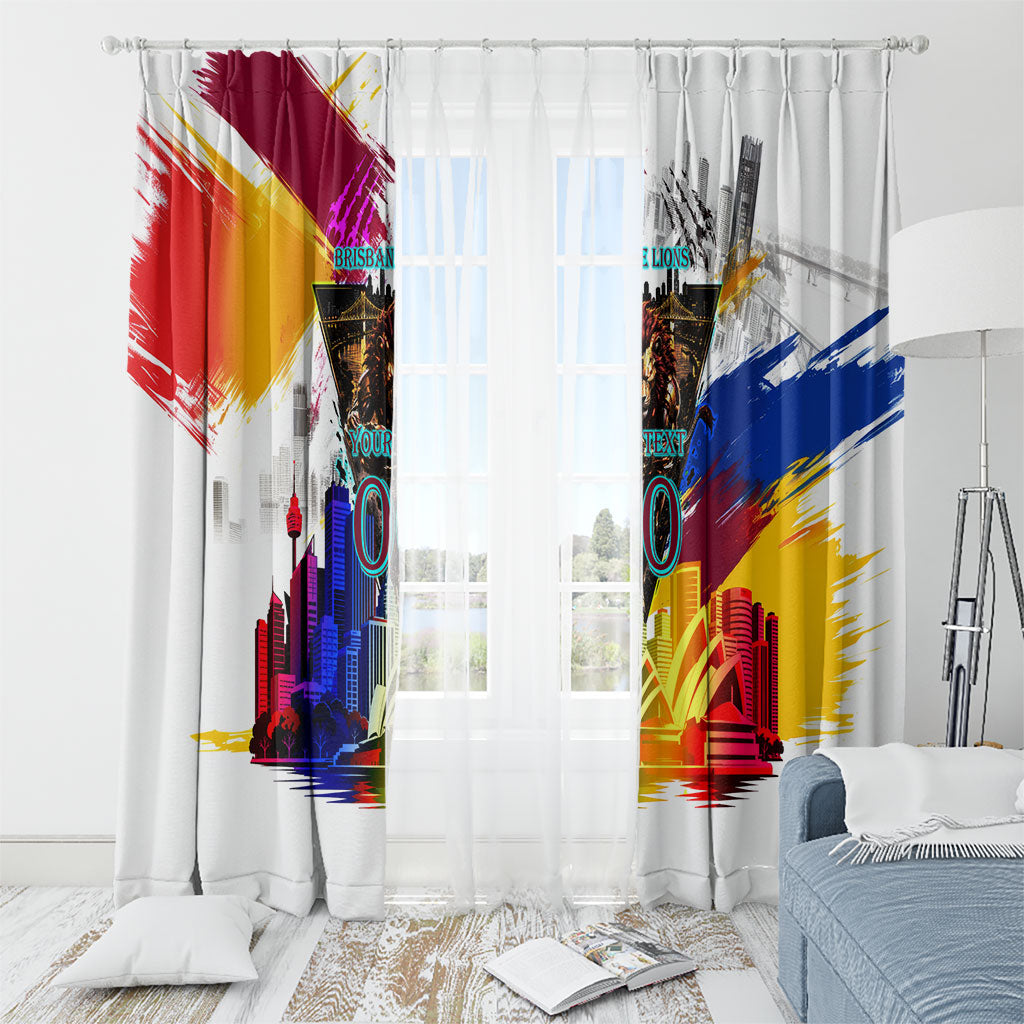 Personalised Brisbane Lions Football Window Curtain Australia City Skyline Graphic Fierce Mascot Art