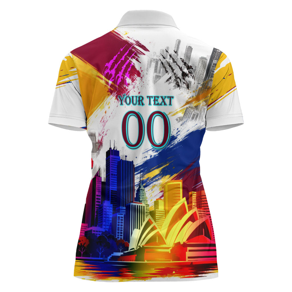 Personalised Brisbane Lions Football Women Polo Shirt Australia City Skyline Graphic Fierce Mascot Art