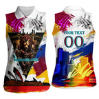 Personalised Brisbane Lions Football Women Sleeveless Polo Shirt Australia City Skyline Graphic Fierce Mascot Art