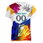 Personalised Brisbane Lions Football Women V-Neck T-Shirt Australia City Skyline Graphic Fierce Mascot Art
