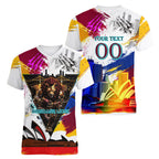 Personalised Brisbane Lions Football Women V-Neck T-Shirt Australia City Skyline Graphic Fierce Mascot Art