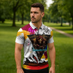Personalised Brisbane Lions Football Zipper Polo Shirt Australia City Skyline Graphic Fierce Mascot Art