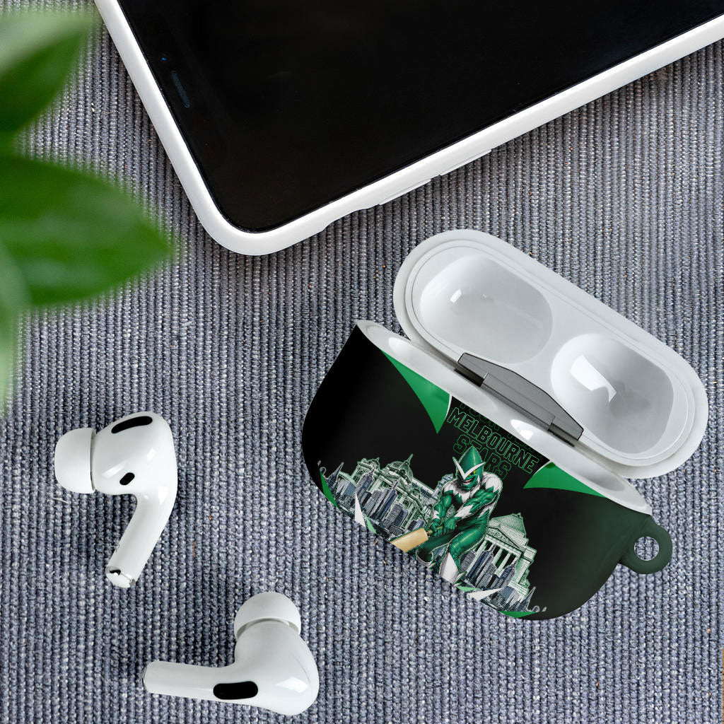 Personalised Melbourne Stars Cricket Mascot Skyline AirPods Case Comic Style Superhero Mascot Fan Art Graphic
