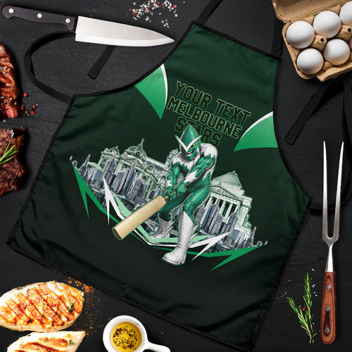 Personalised Melbourne Stars Cricket Mascot Skyline Apron Comic Style Superhero Mascot Fan Art Graphic
