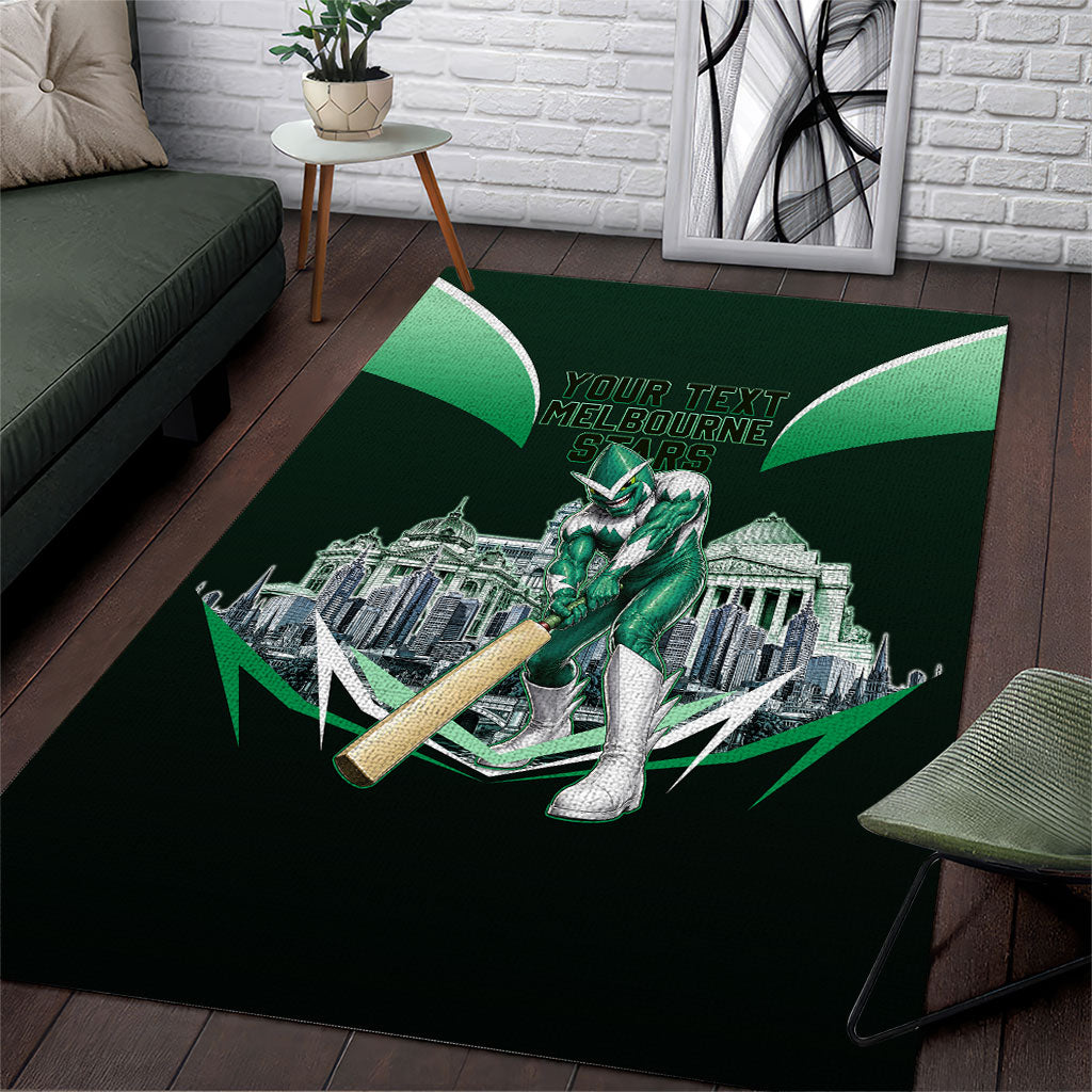 Personalised Melbourne Stars Cricket Mascot Skyline Area Rug Comic Style Superhero Mascot Fan Art Graphic