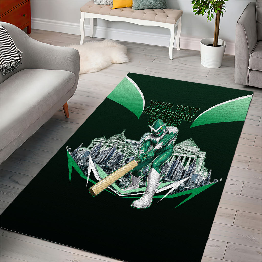 Personalised Melbourne Stars Cricket Mascot Skyline Area Rug Comic Style Superhero Mascot Fan Art Graphic