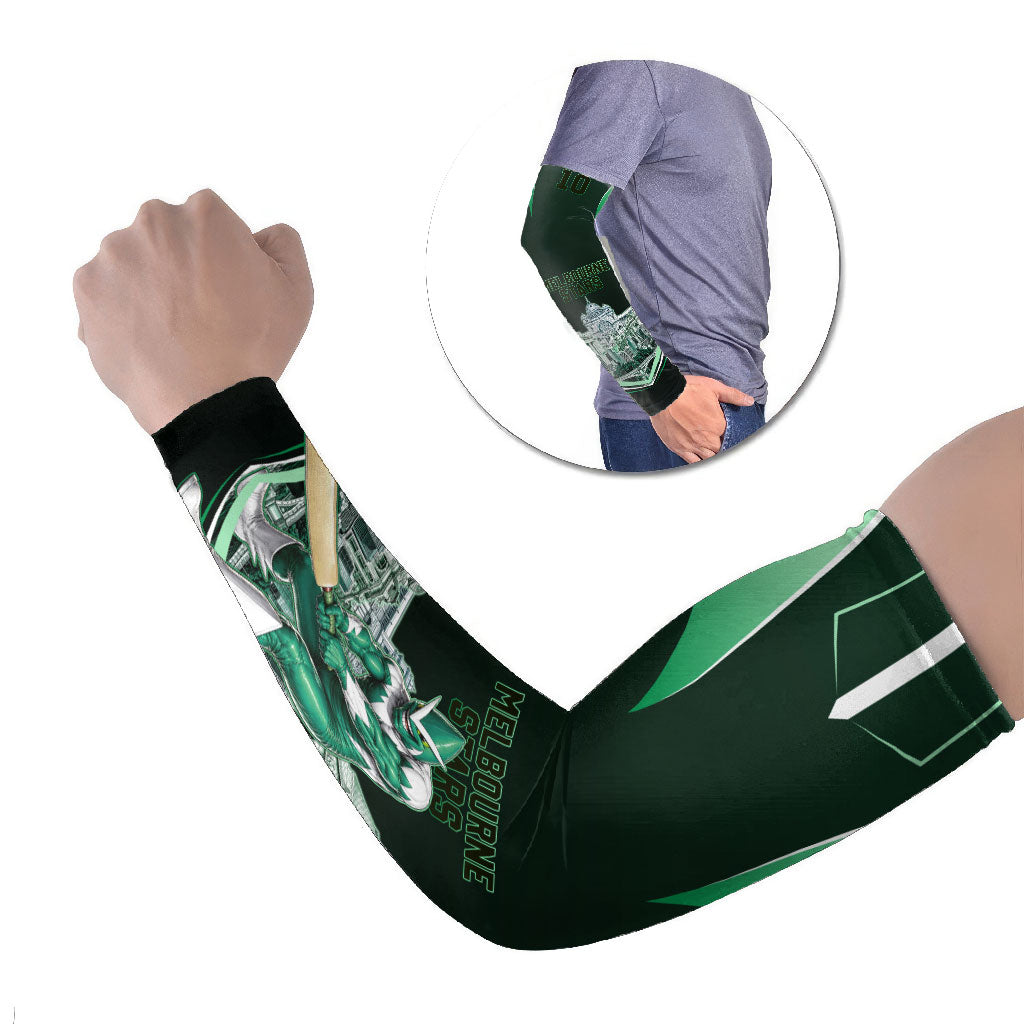 Personalised Melbourne Stars Cricket Mascot Skyline Arm Sleeves Comic Style Superhero Mascot Fan Art Graphic
