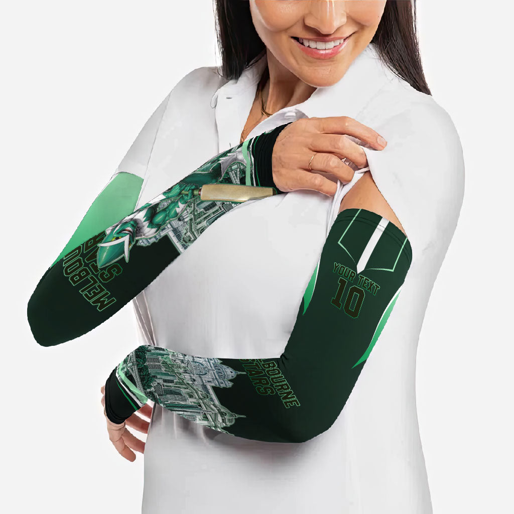 Personalised Melbourne Stars Cricket Mascot Skyline Arm Sleeves Comic Style Superhero Mascot Fan Art Graphic