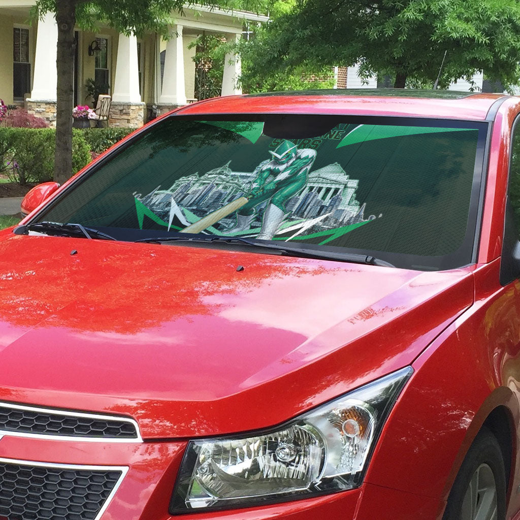 Personalised Melbourne Stars Cricket Mascot Skyline Auto Sun Shade Comic Style Superhero Mascot Fan Art Graphic